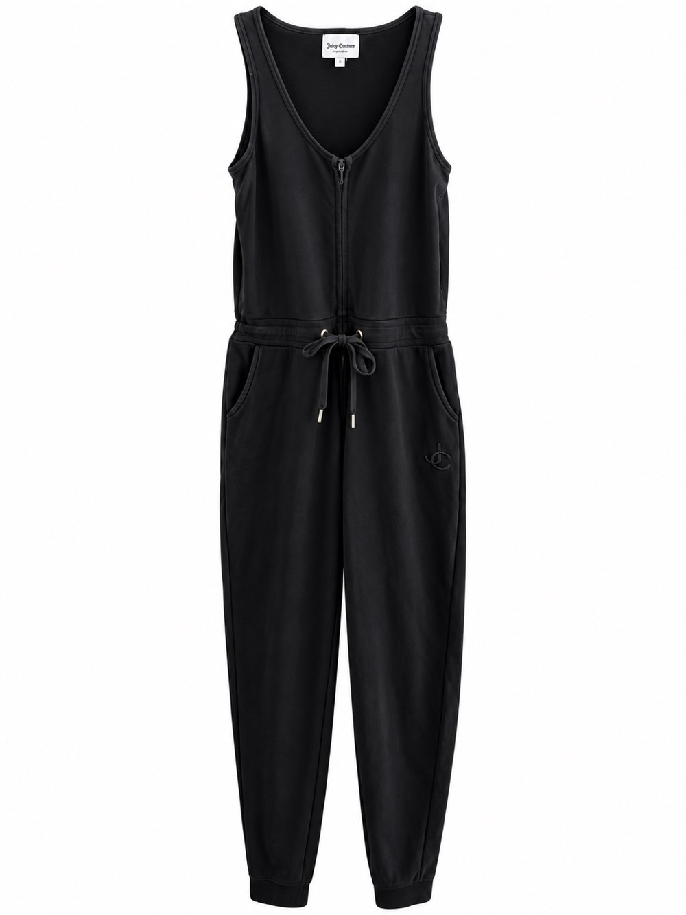 Juicy Couture Black Sleeveless Jumpsuit Logo Drawstring Jogger Size S